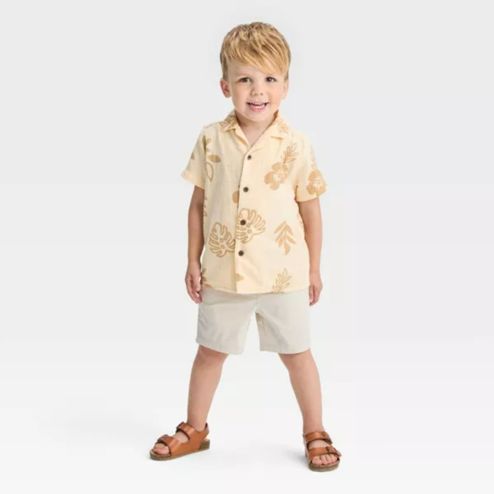 Tan Boys Pull On Woven Flat Front Shorts at Knee - Cat & Jack Adjustable Waist - Picture 3 of 11